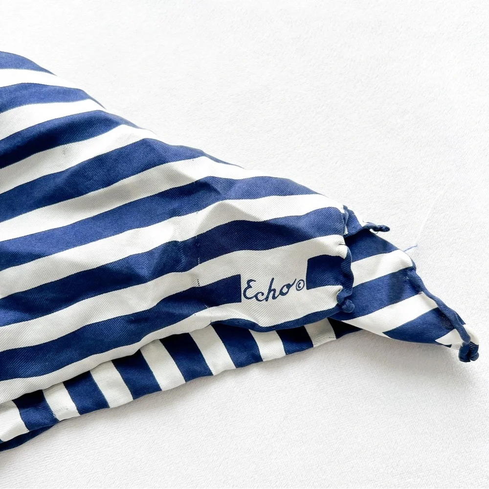 Echo Silk Navy and Ivory White Striped Scarf